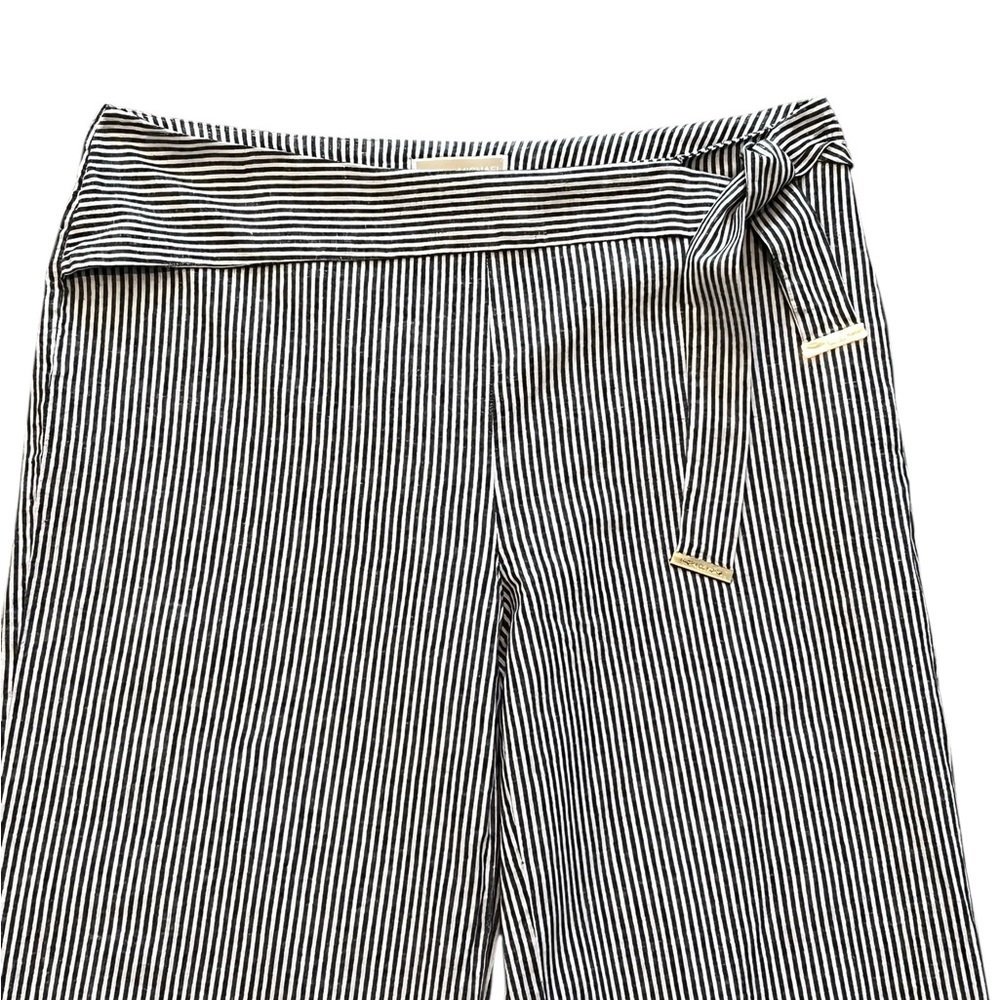 Michael Kors Wide Leg Pants Size 12 Linen/Cotton Black & White Striped - Picture 2 of 7